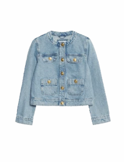 Denim Collarless Short Jacket -M&S denim collarless short jacket