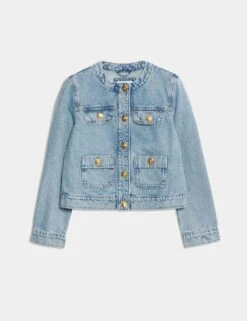 Denim Collarless Short Jacket -M&S denim collarless short jacket 8