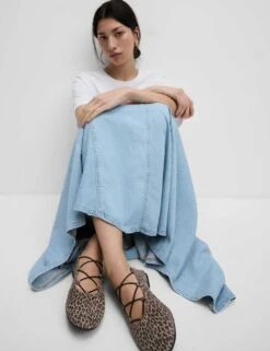 Denim High Waisted Maxi Asymmetric Skirt -M&S denim high waisted maxi asymmetric skirt 14