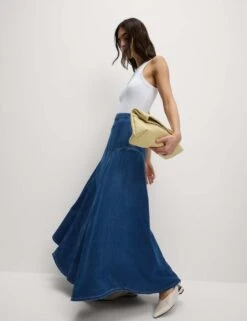 Denim High Waisted Maxi Asymmetric Skirt -M&S denim high waisted maxi asymmetric skirt 9