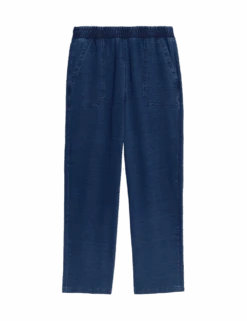 Denim Jersey Straight Leg Trousers -M&S denim jersey straight leg trousers