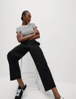 Denim Jersey Straight Leg Trousers -M&S denim jersey straight leg trousers 9