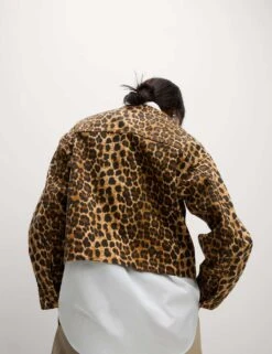 Denim Leopard Print Collarless Jacket -M&S denim leopard print collarless jacket 14