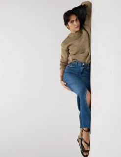 Denim Split Front Maxi Skirt -M&S denim split front maxi shirt 1