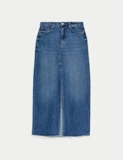 Denim Split Front Maxi Skirt -M&S denim split front maxi shirt 7