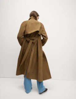 Double Breasted Longline Suedette Trench Coat -M&S double breasted longline trench coat 1