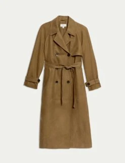 Double Breasted Longline Suedette Trench Coat -M&S double breasted longline trench coat