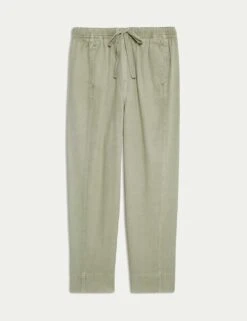 Drawstring Pull On Garment Dye Cropped Tapered Trousers 27 Drawstring Pull On Garment Dye Cropped Tapered Trousers -M&S drawstring pull on garment dye tapered trousers