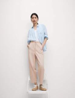 Drawstring Pull On Garment Dye Cropped Tapered Trousers 34 Drawstring Pull On Garment Dye Cropped Tapered Trousers -M&S drawstring pull on garment dye tapered trousers 6