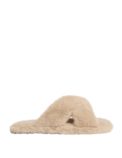 Faux Fur Crossover Open Toe Slippers -M&S faux fur crossover open toe slippers 1