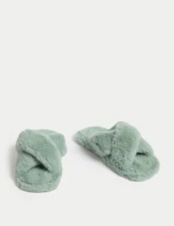Faux Fur Crossover Open Toe Slippers -M&S faux fur crossover open toe slippers 4
