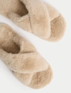 Faux Fur Crossover Open Toe Slippers -M&S faux fur crossover open toe slippers 6