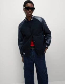 Faux Leather Relaxed College Bomber Jacket -M&S faux leather relaxed college bomber jacket 11