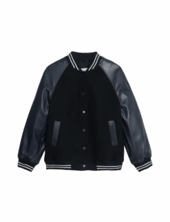 Faux Leather Relaxed College Bomber Jacket -M&S faux leather relaxed college bomber jacket