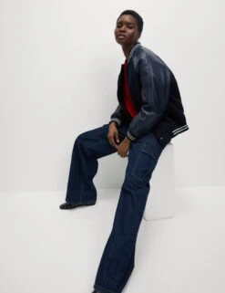 Faux Leather Relaxed College Bomber Jacket -M&S faux leather relaxed college bomber jacket 8