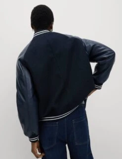 Faux Leather Relaxed College Bomber Jacket -M&S faux leather relaxed college bomber jacket 9