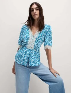 Floral Lace Detail V-Neck Blouse -M&S floral lace detail v neck blouse 6