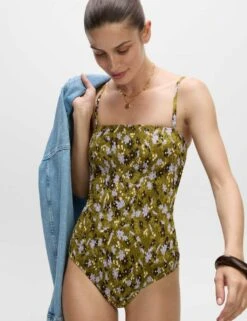 Floral Shirred Bandeau Swimsuit 31 Floral Shirred Bandeau Swimsuit -M&S floral shirred padded bandeau swimsuit 6