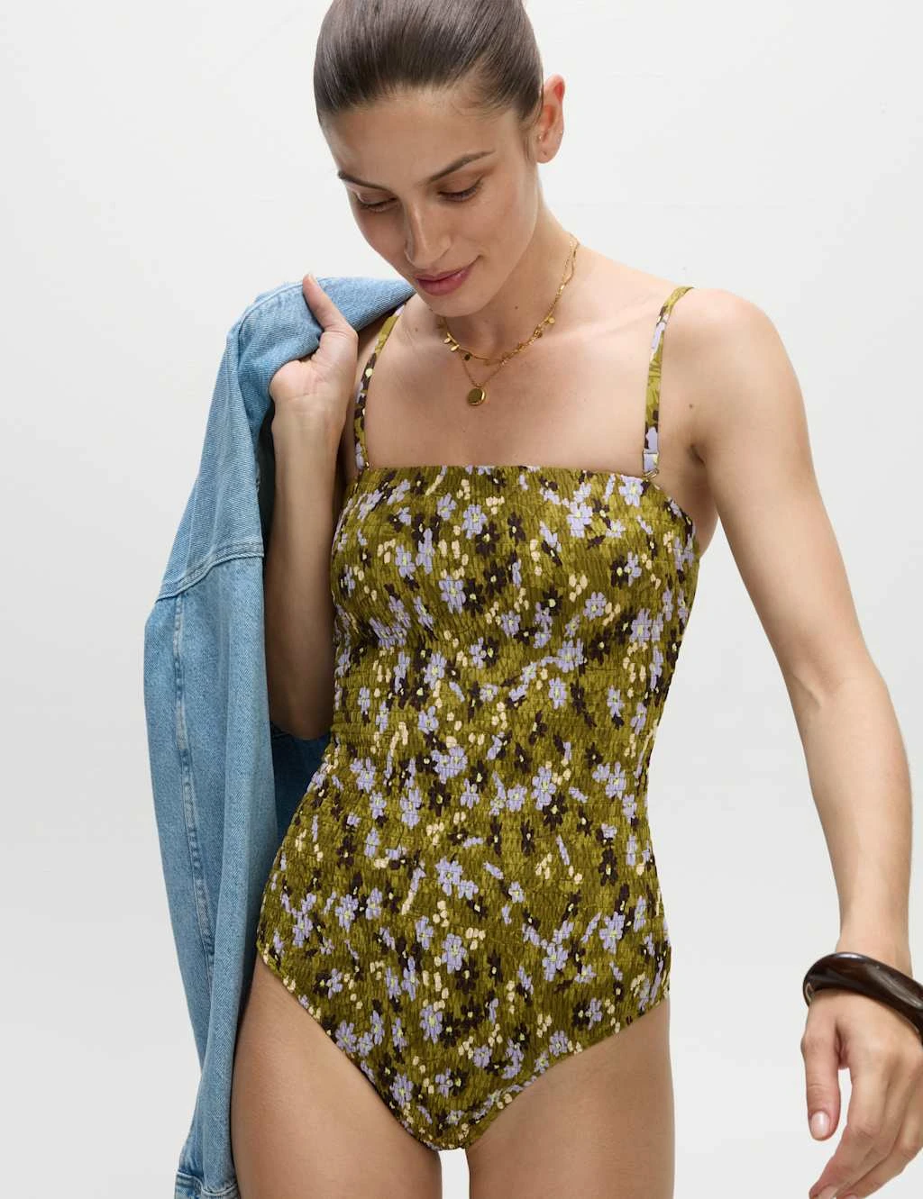 Floral Shirred Bandeau Swimsuit 17 Floral Shirred Bandeau Swimsuit - Image 15