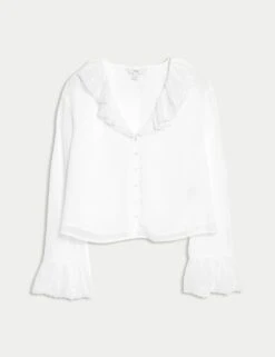 Frill Neck Broderie Button Through Blouse -M&S frill neck broderie button through blouse 5