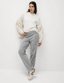 Jersey Checked Straight Leg Trousers -M&S jersey checked straight leg trousers 7