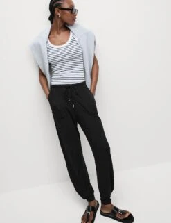 Jersey Drawstring Pintuck Tapered Trousers -M&S jersey drawstring pintuck tapered trousers 13