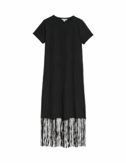 Jersey Fringe Trim Midaxi T-Shirt Beach Dress -M&S jersey fringe trim midaxi t shirt beach dress