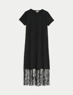 Jersey Fringe Trim Midaxi T-Shirt Beach Dress -M&S jersey fringe trim midaxi t shirt beach dress 5