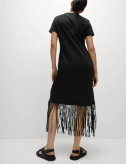 Jersey Fringe Trim Midaxi T-Shirt Beach Dress -M&S jersey fringe trim midaxi t shirt beach dress 8