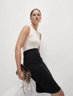 Jersey Knee Length Pencil Skirt -M&S jersey knee length pencil skirt 13