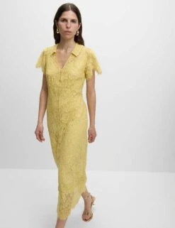 Lace Button Through Midi Tea Dress With Cotton -M&S lace button through midi tea dress with cotton 12