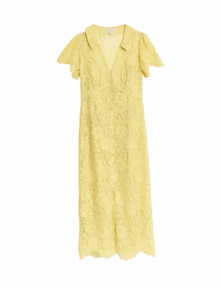 Lace Button Through Midi Tea Dress With Cotton -M&S lace button through midi tea dress with cotton