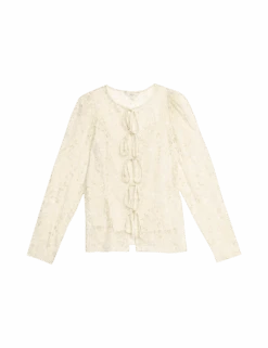 Lace Round Neck Tie Front Blouse -M&S lace round neck tie front blouse