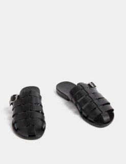 Leather Buckle Flat Mules -M&S leather buckle flat mules 4
