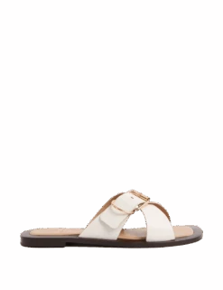 Leather Buckle Flat Square Toe Mules 18 Leather Buckle Flat Square Toe Mules -M&S leather buckle flat square toe mules