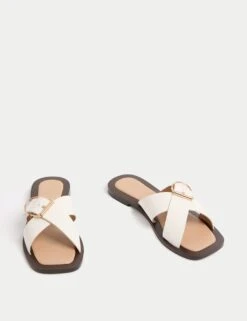 Leather Buckle Flat Square Toe Mules 16 Leather Buckle Flat Square Toe Mules -M&S leather buckle flat square toe mules 3