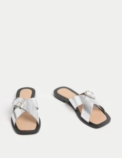 Leather Buckle Flat Square Toe Mules 20 Leather Buckle Flat Square Toe Mules -M&S leather buckle flat square toe mules 6