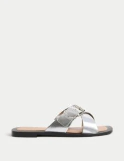 Leather Buckle Flat Square Toe Mules 21 Leather Buckle Flat Square Toe Mules -M&S leather buckle flat square toe mules 7