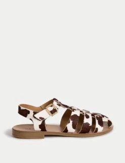 Leather Cow Print Ankle Strap Fisherman Sandals -M&S leather cow print ankle strap fisherman sandals 4