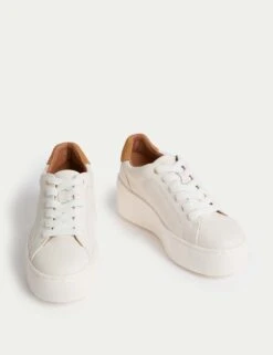 Leather Lace Up Platform Trainers With Freshfeet™ -M&S leather lace up platform trainers with freshfeet