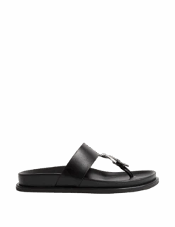 Leather Look Buckle Footbed Toe Thong Sandals -M&S leather look buckle footbed toe thong sandals