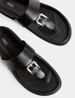 Leather Look Buckle Footbed Toe Thong Sandals -M&S leather look buckle footbed toe thong sandals 3