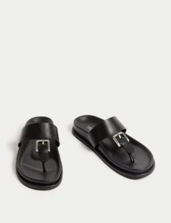 Leather Look Buckle Footbed Toe Thong Sandals -M&S leather look buckle footbed toe thong sandals 4