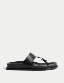 Leather Look Buckle Footbed Toe Thong Sandals -M&S leather look buckle footbed toe thong sandals 5