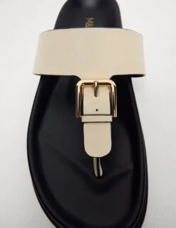 Leather Look Buckle Footbed Toe Thong Sandals -M&S leather look buckle footbed toe thong sandals 7