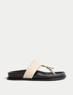 Leather Look Buckle Footbed Toe Thong Sandals -M&S leather look buckle footbed toe thong sandals 9