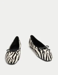 Leather Pony Hair Zebra Print Bow Ballet Pumps -M&S leather pony hair zebra print bow ballet pumps 3