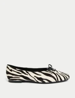 Leather Pony Hair Zebra Print Bow Ballet Pumps -M&S leather pony hair zebra print bow ballet pumps 4