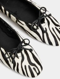 Leather Pony Hair Zebra Print Bow Ballet Pumps -M&S leather pony hair zebra print bow ballet pumps 5