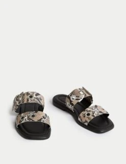 Leather Snake Print Buckle Flat Sandals -M&S leather snake print buckle flat sandals 4
